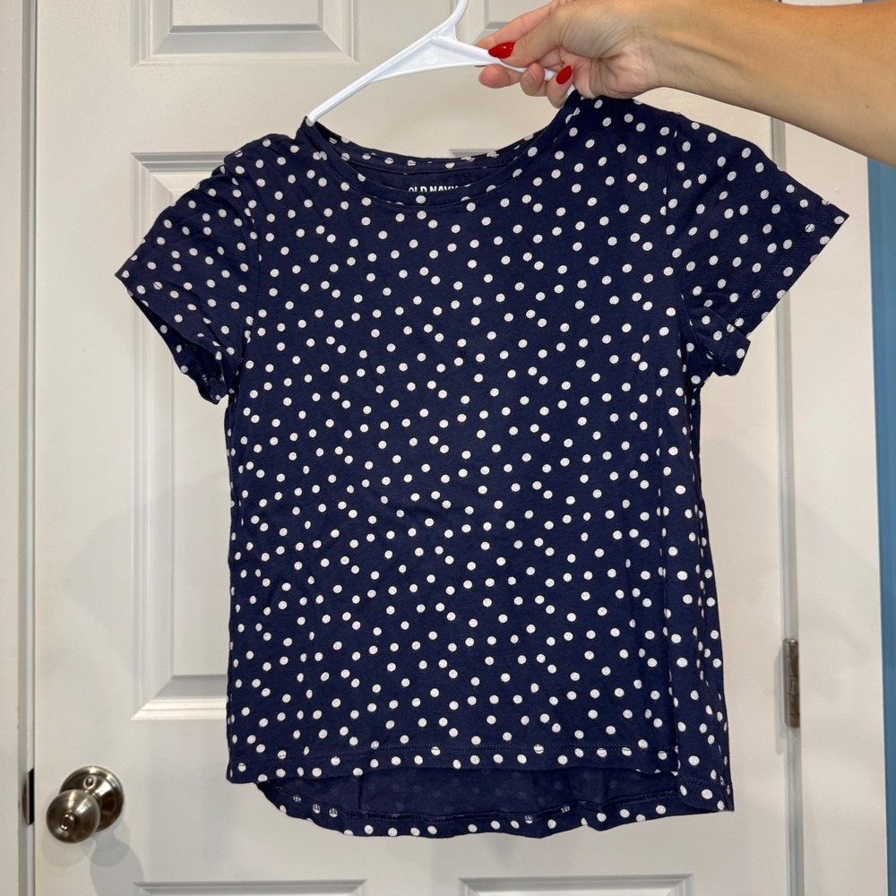 Old Navy Girls Navy White Polka Dot Softest Tee Short Sleeve Shirt Size M 8